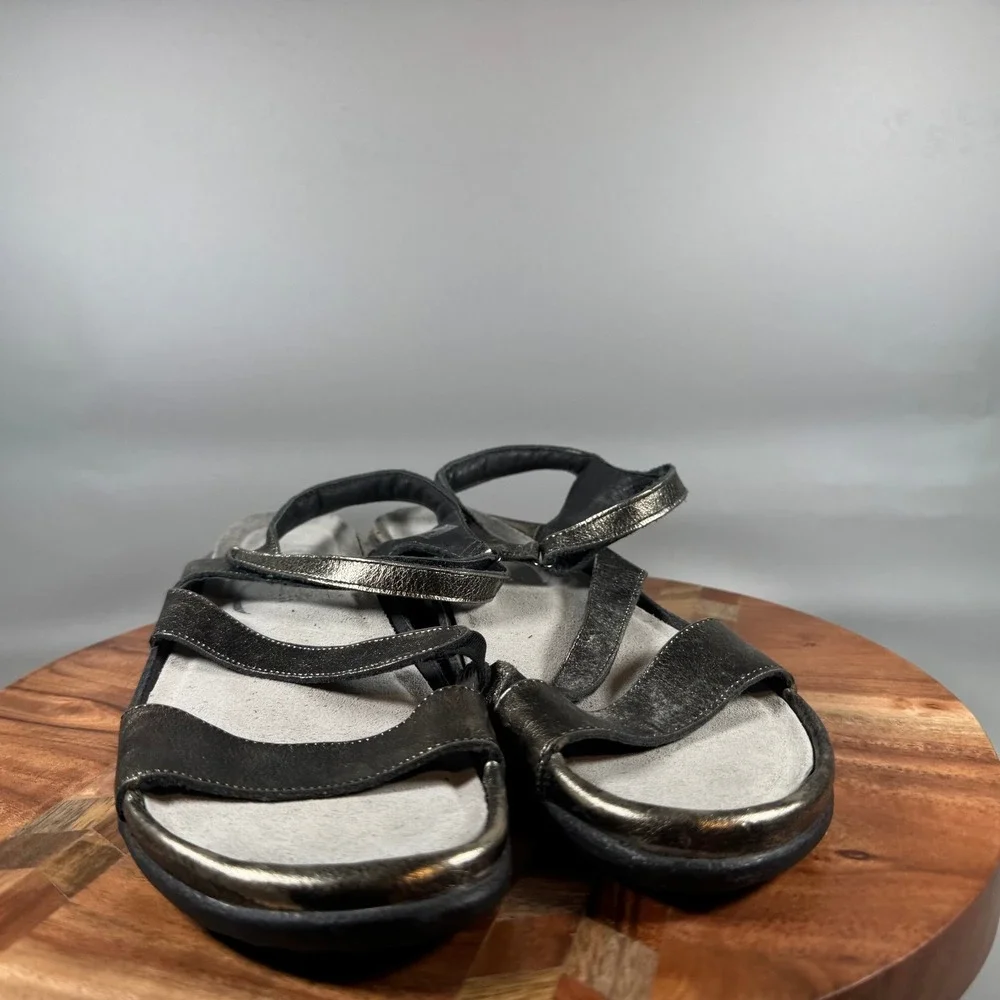 Naot Kayla Metallic Pewter Leather Strappy Wedge Sandals Womens EU 42 US 11